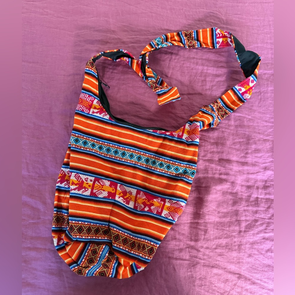 Authentic Peruvian Striped Crossbody Bucket Bag/ Satchel